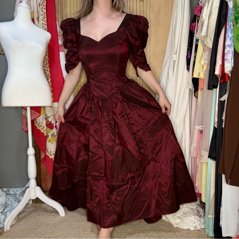 Vintage 80’s Alfred Angelo Deep Red Long Sleeve Dress - Picture 3 of 9